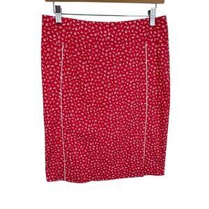 Margaret M Coral White Floral Pencil Skirt Medium